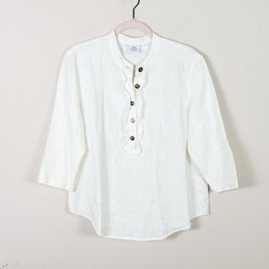 Hot cotton Linen Partial Button Down White Top Blouse size Medium
